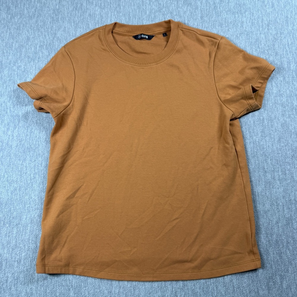 CUTS T-Shirt Women XL Brown Short Sleeve Crew Neck Solid Minimalist Stretch Top